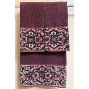 Vintage Ralph Lauren Brentford Border Towel Set 3 PCS Bath Hand Red Black Beige
